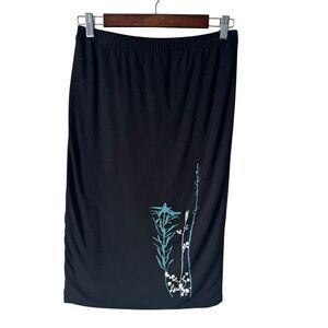 Smoking Lily Bamboo Blend Black Floral Pencil Skirt Women's M/L